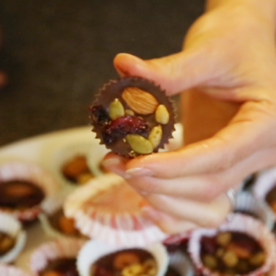 a dark chocolate peanut butter cup